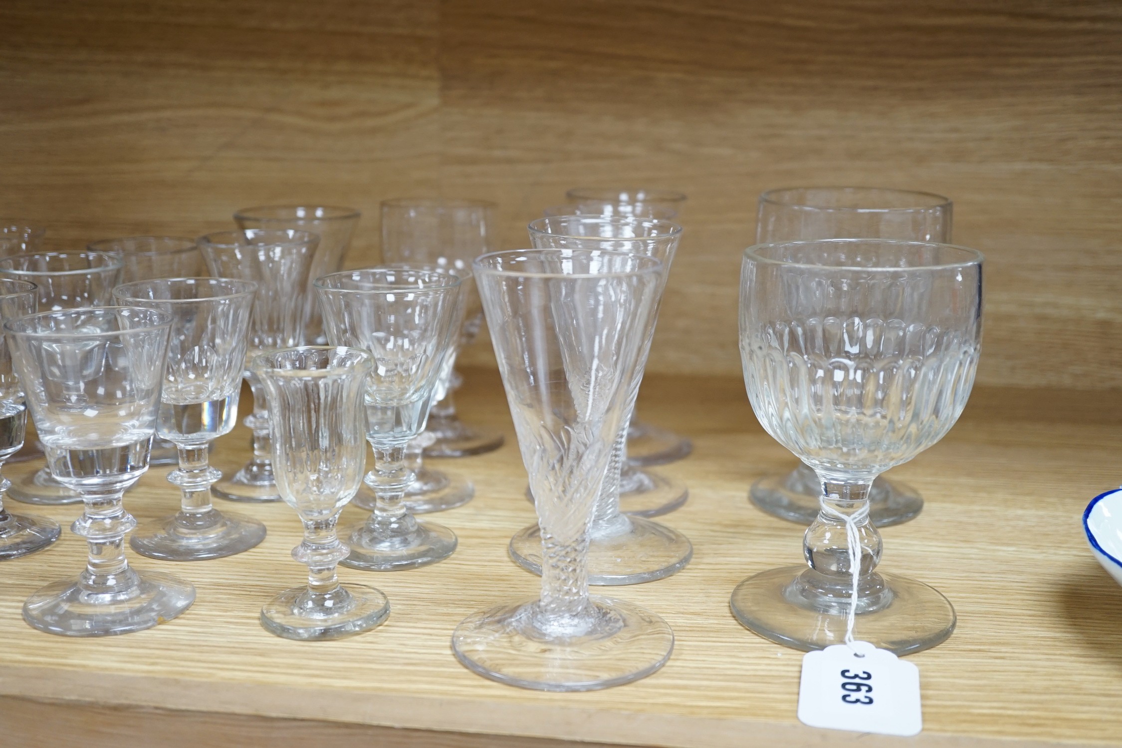 A collection of various glasses, 18th century and later. Tallest 13.5cm